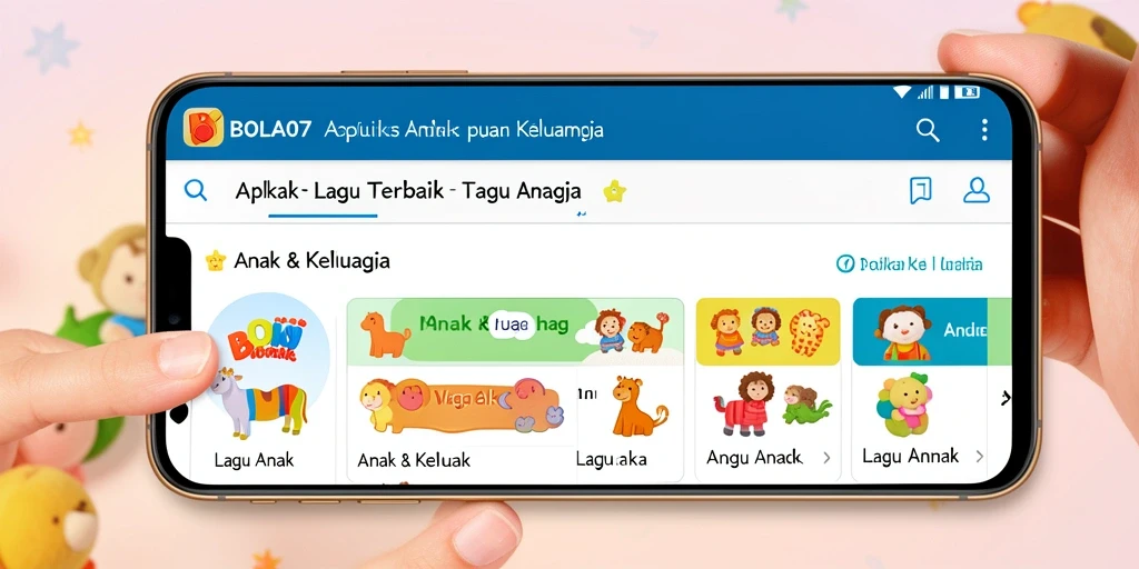 Antarmuka aplikasi BOLA07 dengan pilihan lagu anak yang interaktif.