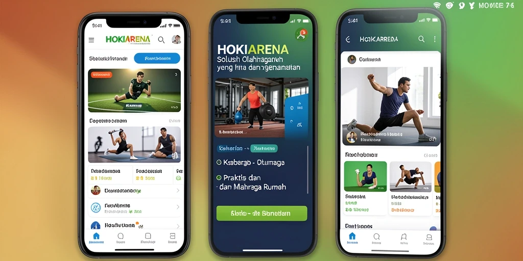 Antarmuka aplikasi HOKIARENA untuk olahraga rumah yang user-friendly.