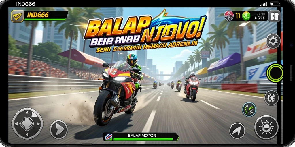 Tampilan antarmuka game Balap Motor yang menarik dan intuitif.