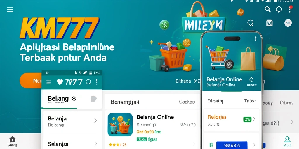 Tampilan antarmuka aplikasi KM777 untuk Belanja Online yang menarik.