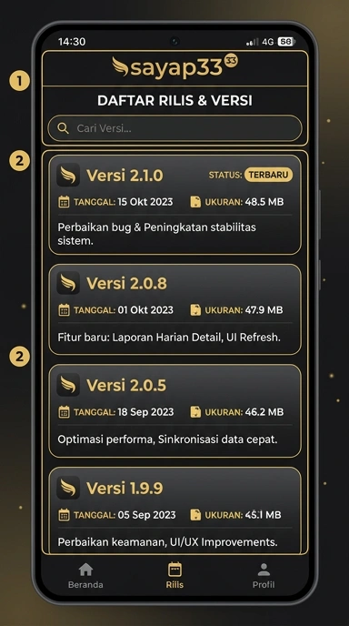 Riwayat Versi sayap33 untuk Pengguna Android